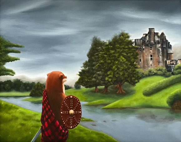 Otter king looking over the river Clyde at his castle upon his return home from his highland battle