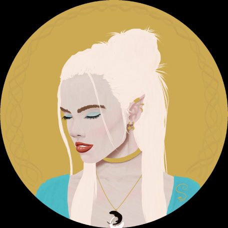 blond haired river elf with an otter charm on her necklace